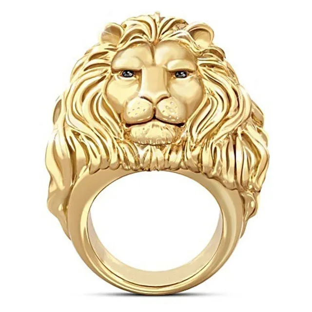 Fashion Hip Hop Rock Gold Lion Head Ring For Men Animal Finger Rings Male Punk Biker Jewelry