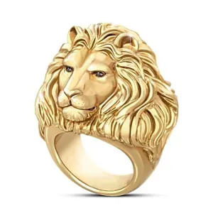 Fashion Hip Hop Rock Gold Lion Head Ring For Men Animal Finger Rings Male Punk Biker Jewelry