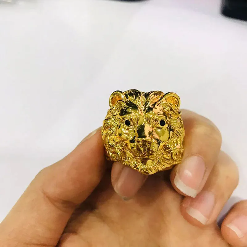 Fashion Hip Hop Rock Gold Lion Head Ring For Men Animal Finger Rings Male Punk Biker Jewelry