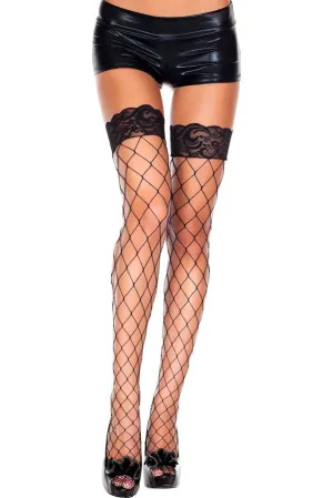 Fence Net Thigh Highs With Lace Top