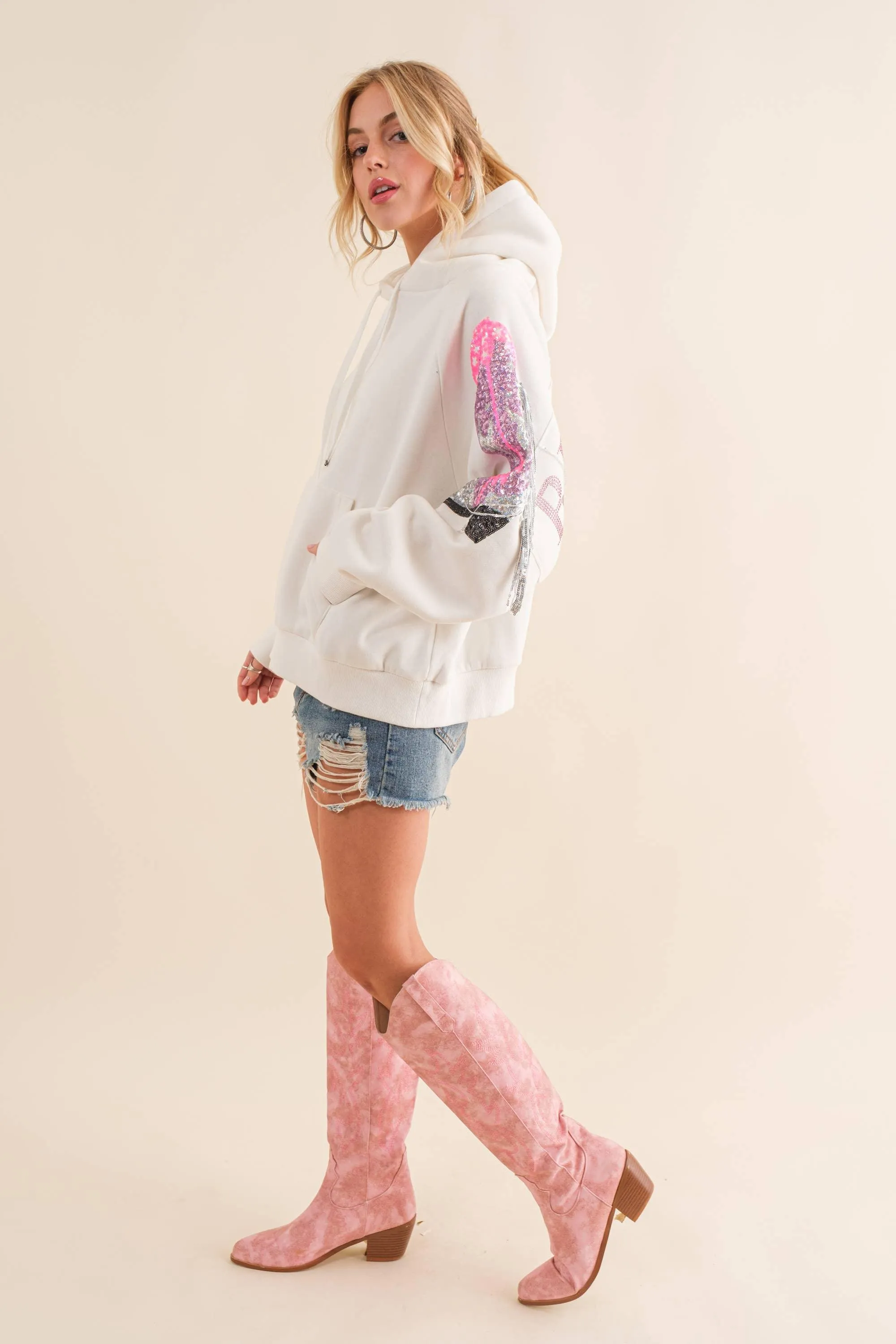 Fleece Terry Sequin BRIDE Cowgirl Boots Hoodie