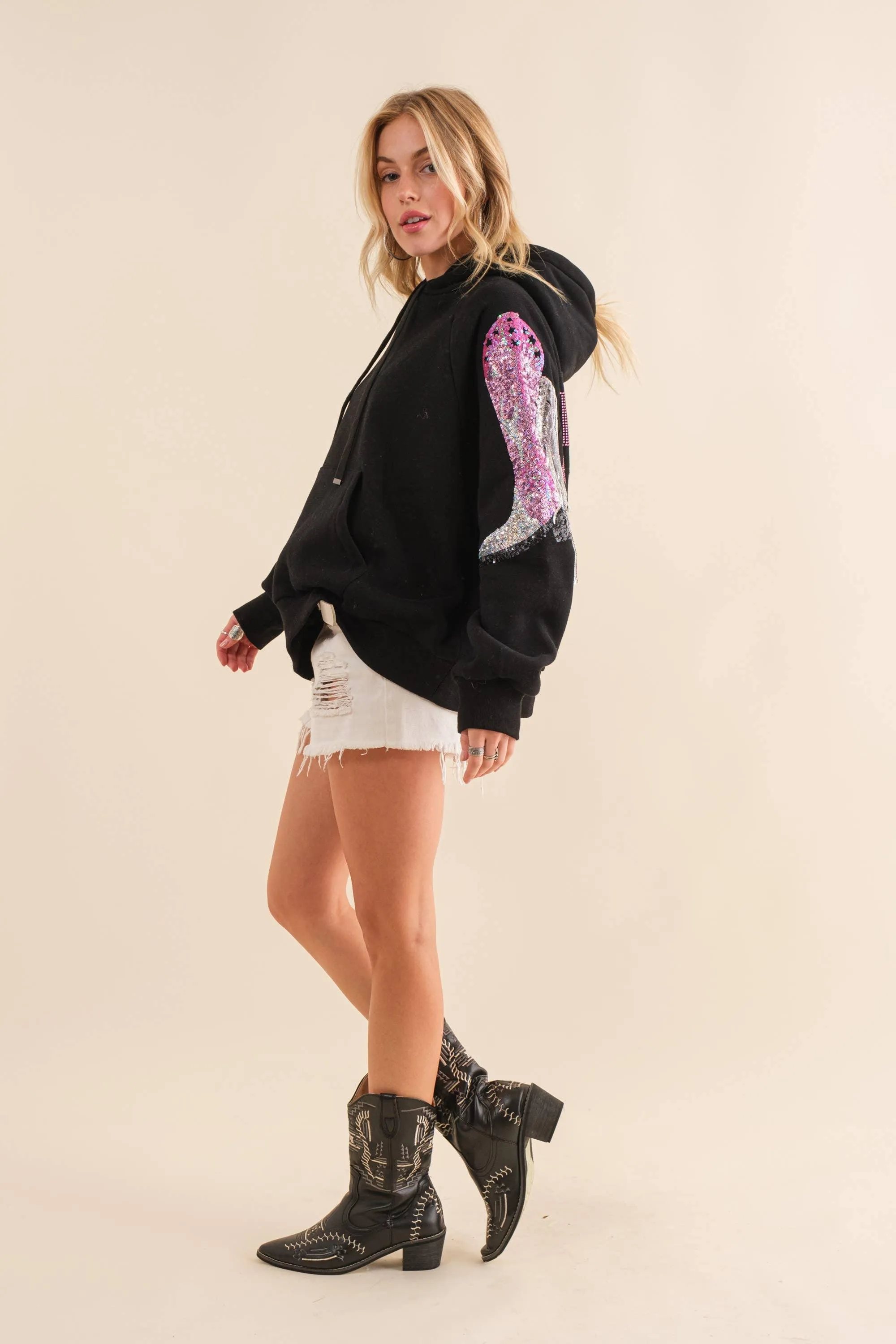 Fleece Terry Sequin BRIDE Cowgirl Boots Hoodie