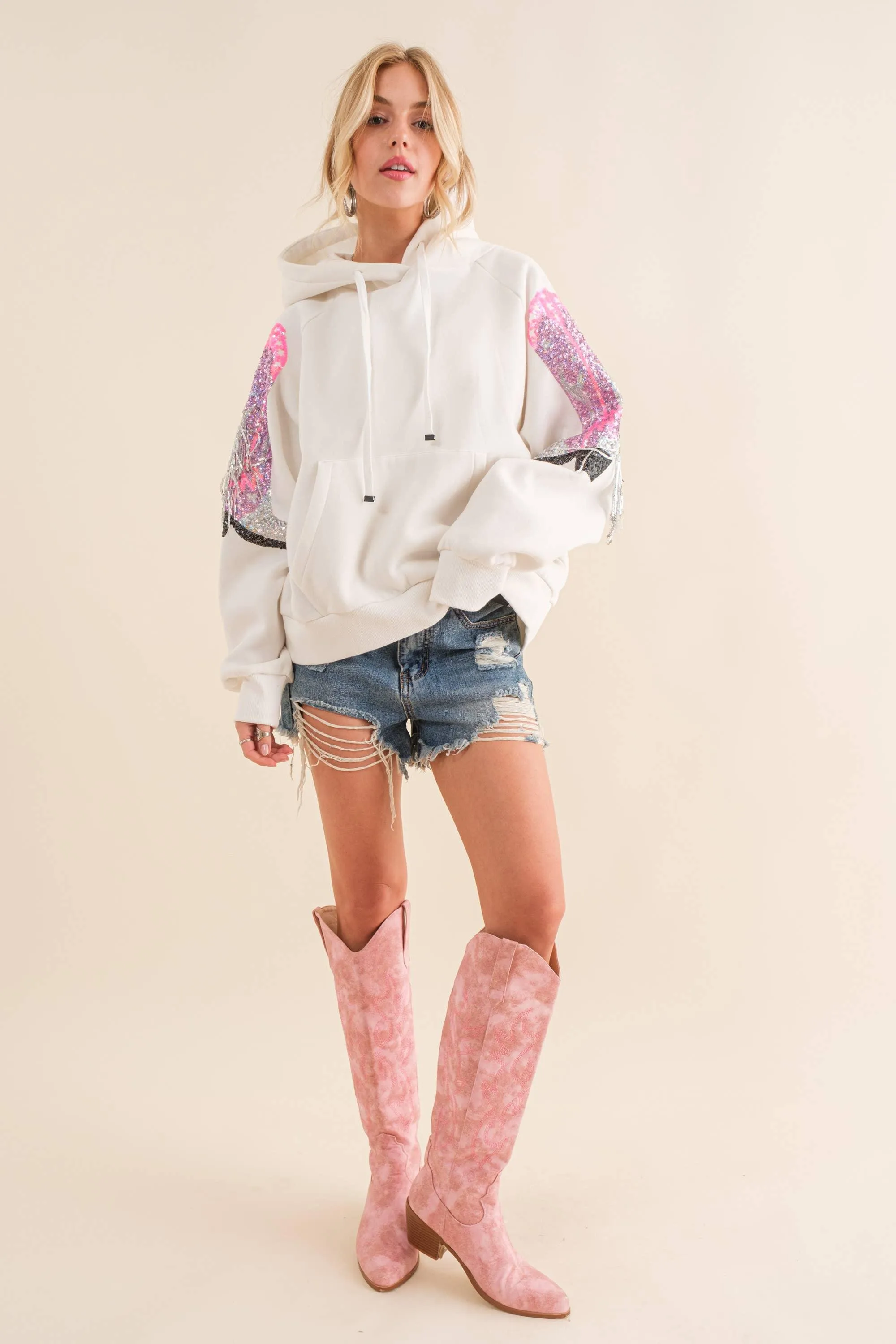 Fleece Terry Sequin BRIDE Cowgirl Boots Hoodie