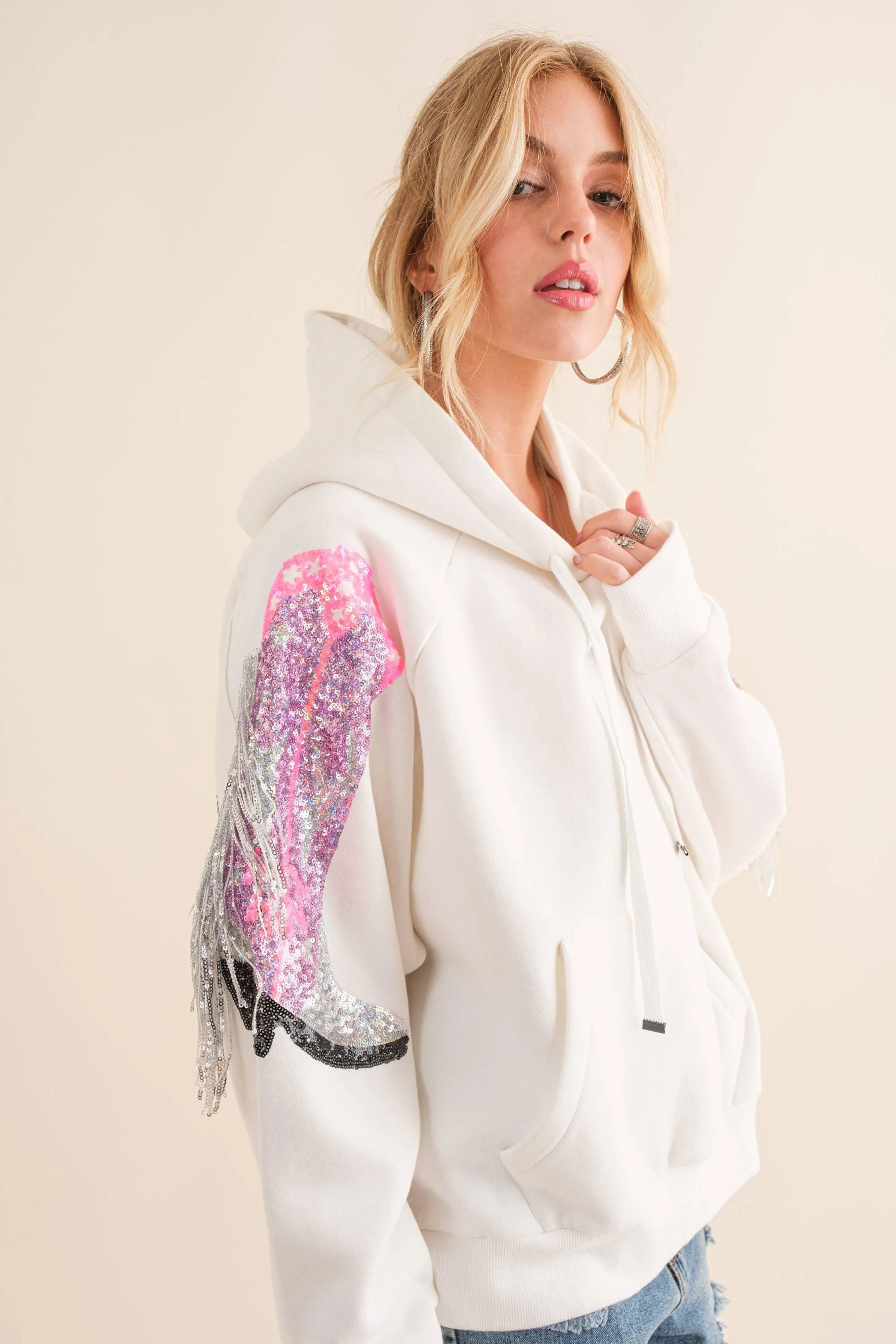 Fleece Terry Sequin BRIDE Cowgirl Boots Hoodie