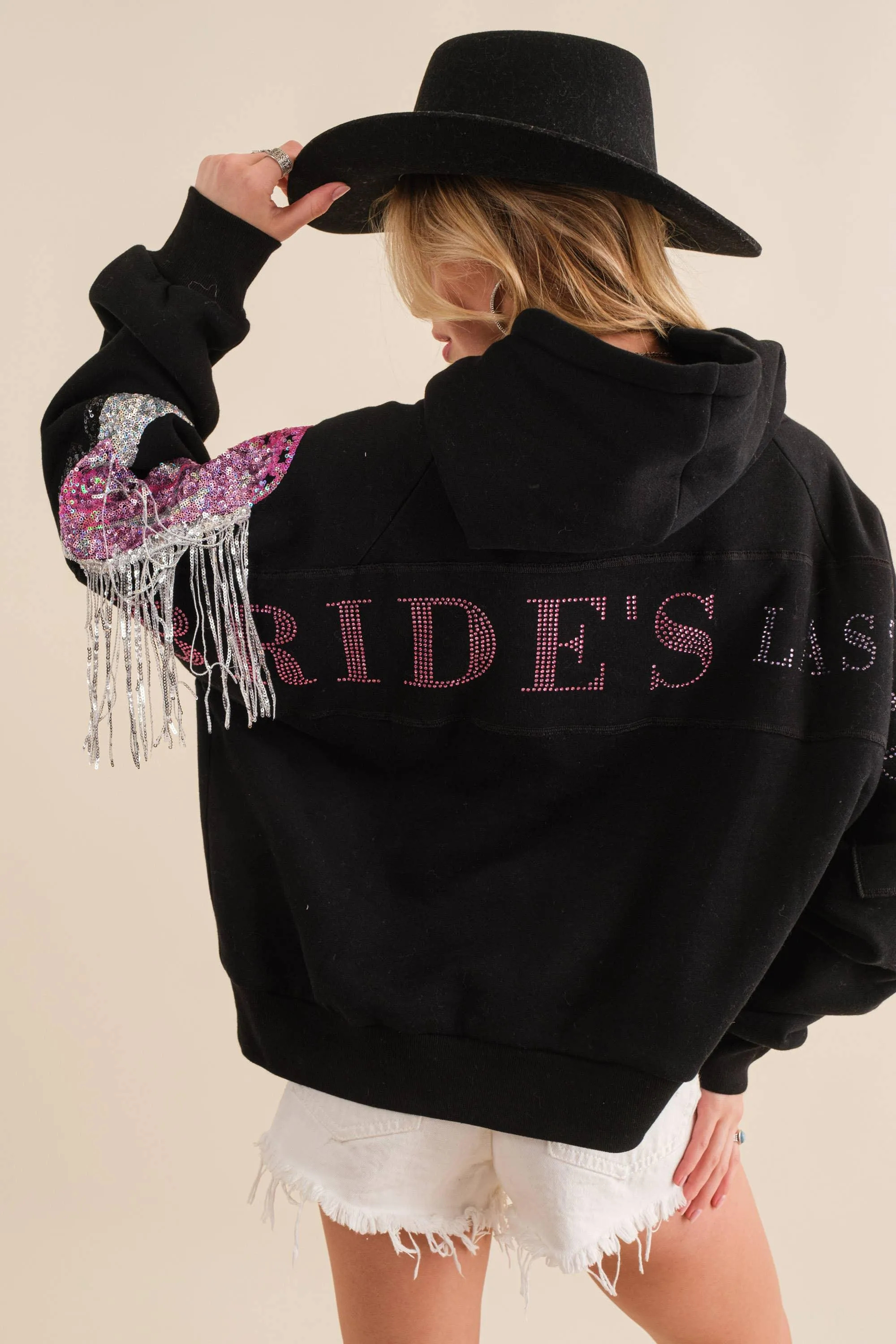Fleece Terry Sequin BRIDE Cowgirl Boots Hoodie