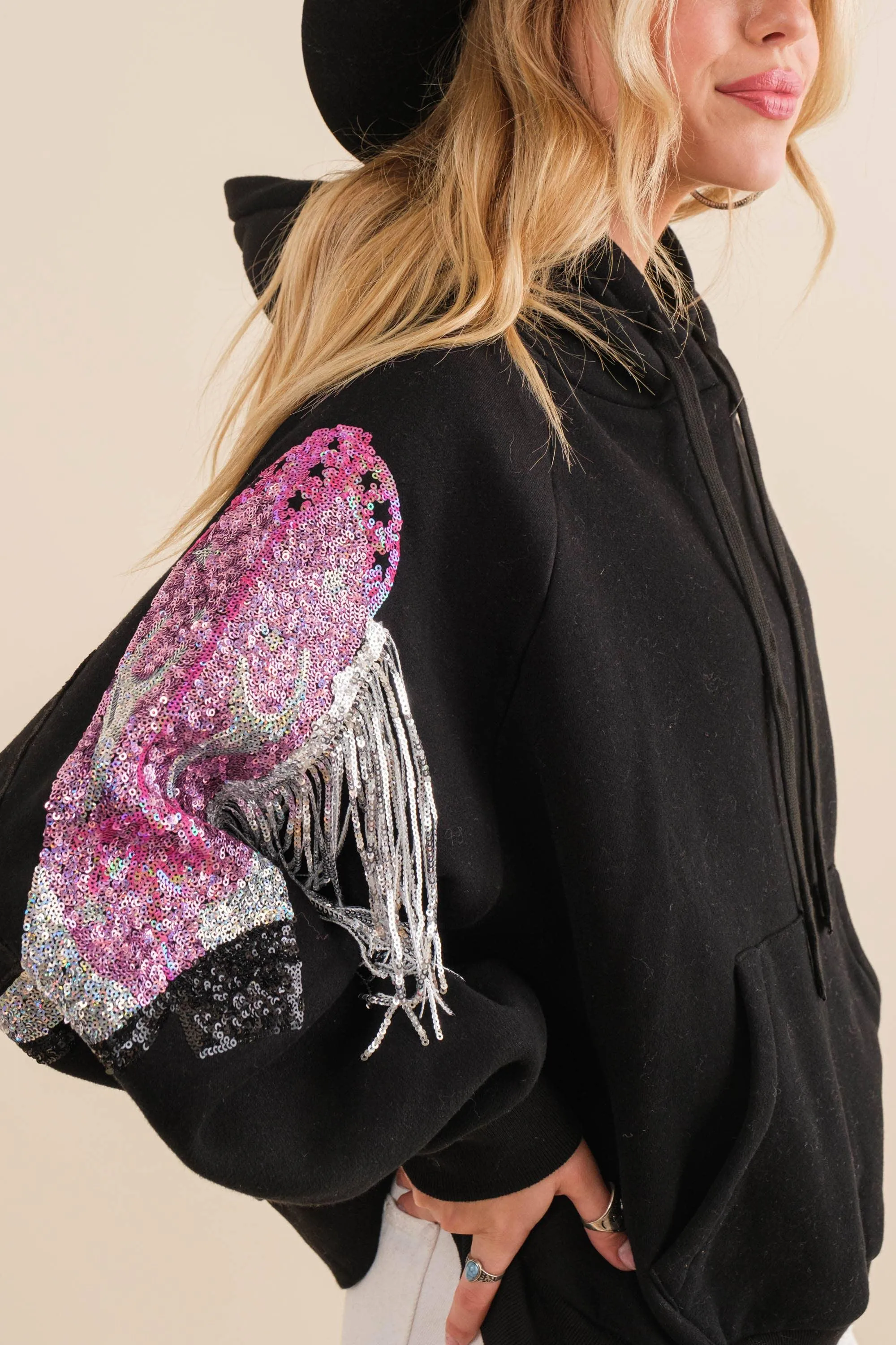 Fleece Terry Sequin BRIDE Cowgirl Boots Hoodie