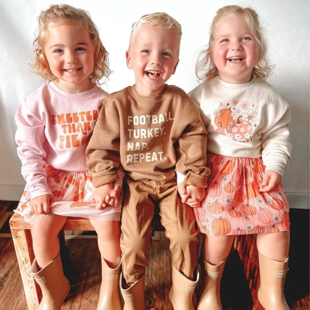 Football Turkey Nap Repeat Thanksgiving Kids Sweatshirt