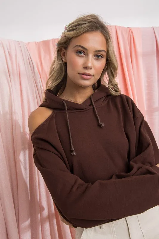 *FRENCH TERRY CUTOUT HOODIE IVORY