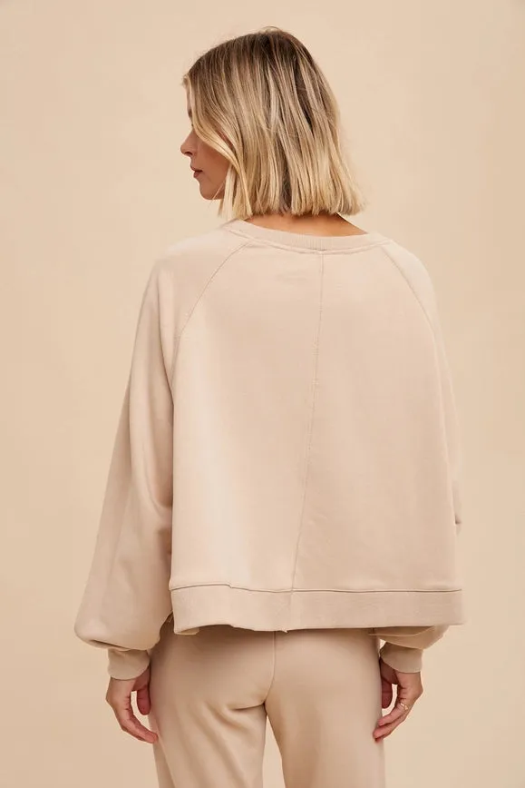 Garment Washed Raglan Pullover Sweatshirt Natural