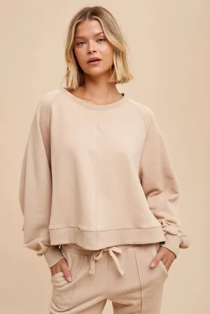 Garment Washed Raglan Pullover Sweatshirt Natural