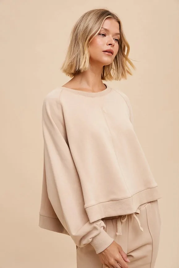 Garment Washed Raglan Pullover Sweatshirt Natural