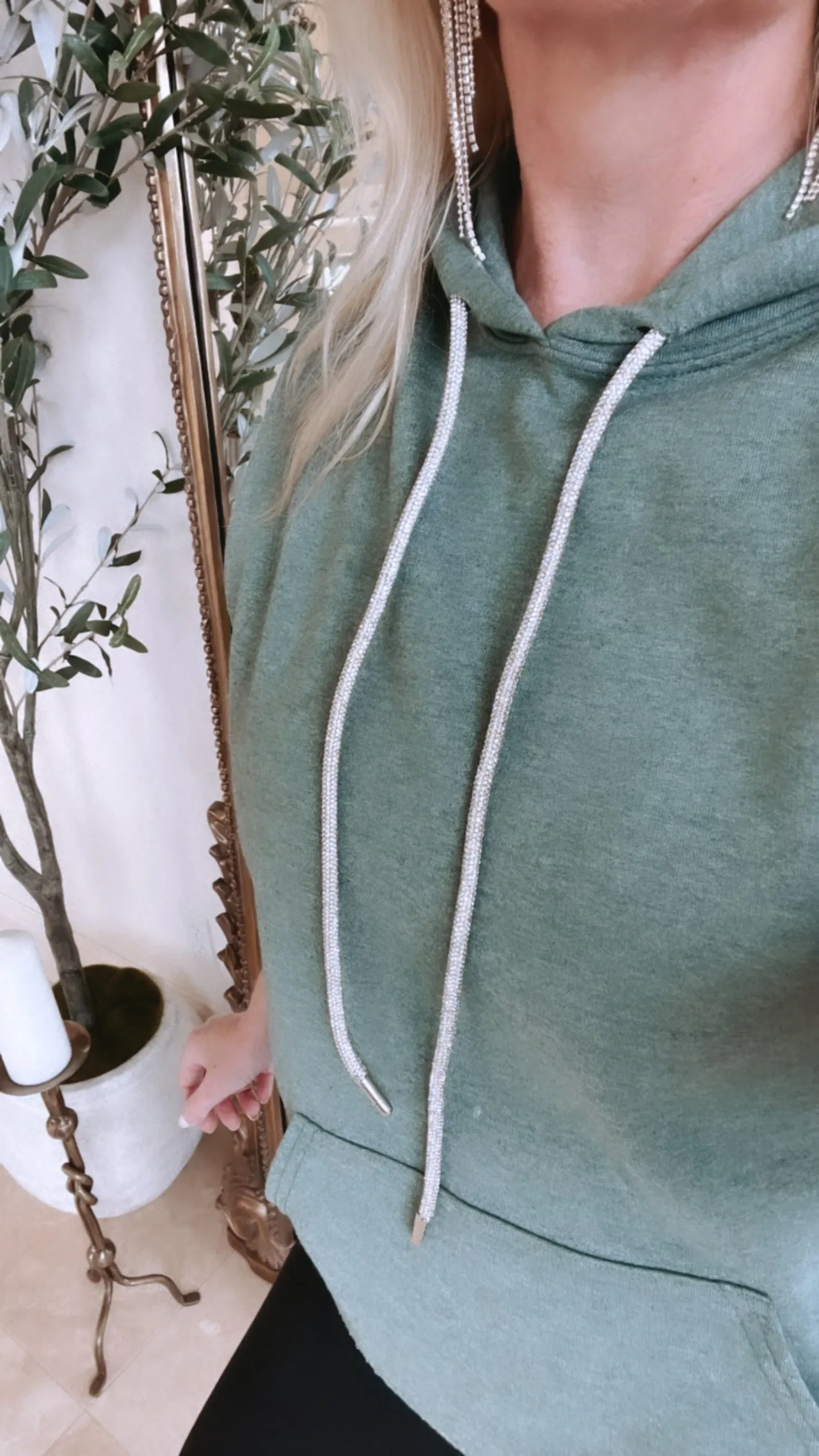 GB ORIGINAL!! Crystal Drawstring Sweatshirt in Hunter Green