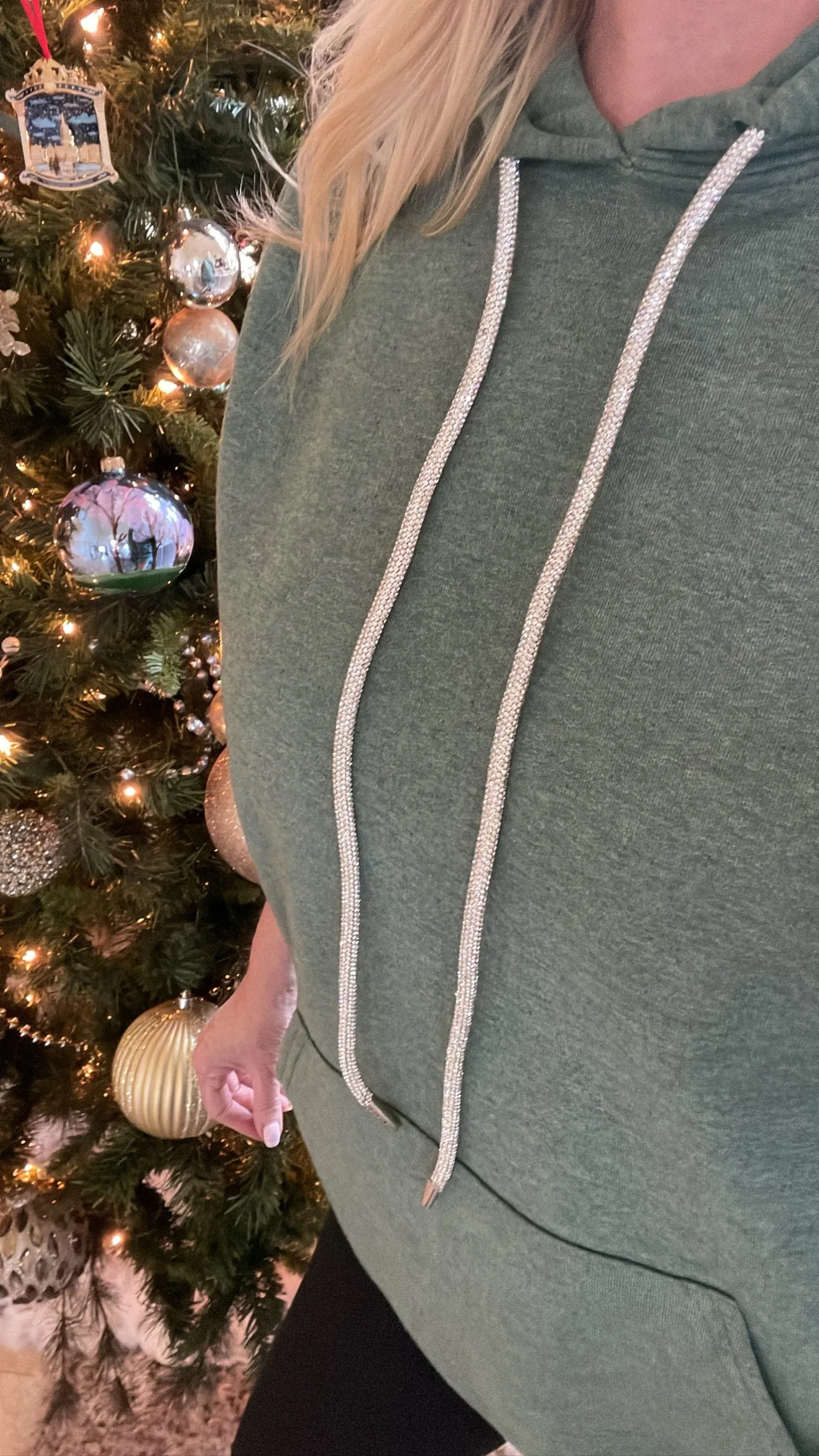 GB ORIGINAL!! Crystal Drawstring Sweatshirt in Hunter Green