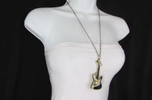 Gold Metal Chains Music Black Electric Guitar Pendant Necklace