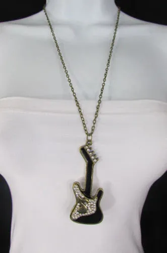 Gold Metal Chains Music Black Electric Guitar Pendant Necklace