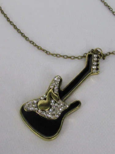 Gold Metal Chains Music Black Electric Guitar Pendant Necklace