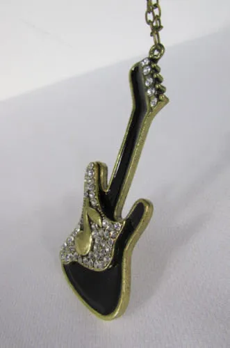 Gold Metal Chains Music Black Electric Guitar Pendant Necklace