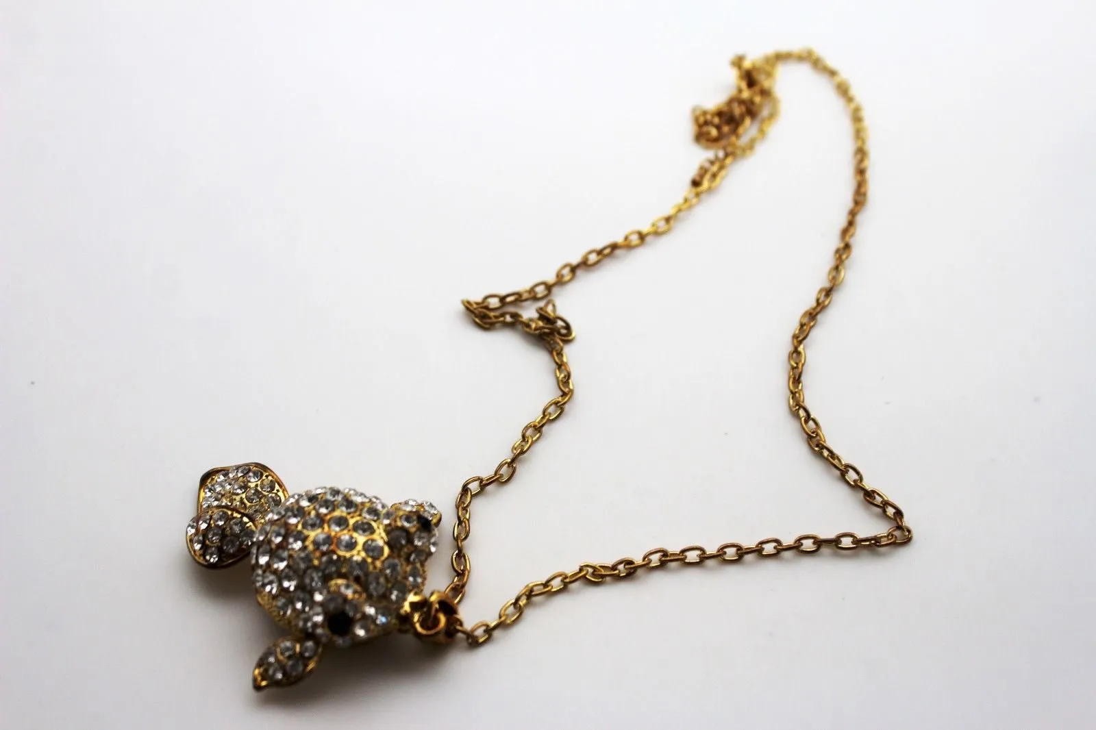 Gold Silver Metal Chains Fish Pendant Charm Rhinestones Long Necklace