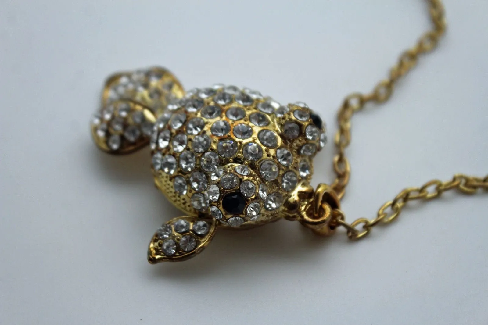 Gold Silver Metal Chains Fish Pendant Charm Rhinestones Long Necklace