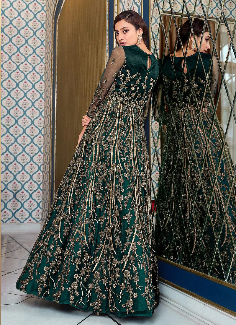Green Embroidered Slit Anarkali Pants/Lehenga Suit