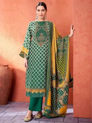 Green Pashmina Unstitched Winter Suit Dress Material for Women