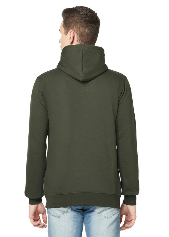 Hiflyers Men Olive Cotton Fleece Smart Fit  Solid Sweatshirt With Hood