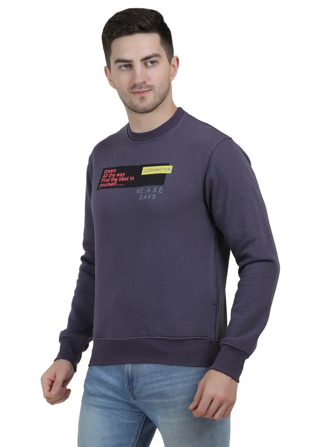 Hiflyers Mens Anthra Slim Fit Printed Round Neck Sweatshirt