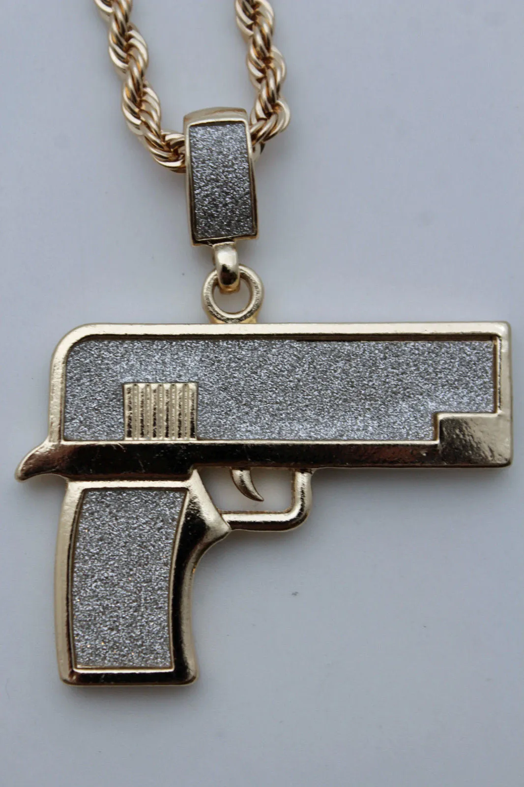 Iced Out Gun Pendant Long Metal Chain Necklace