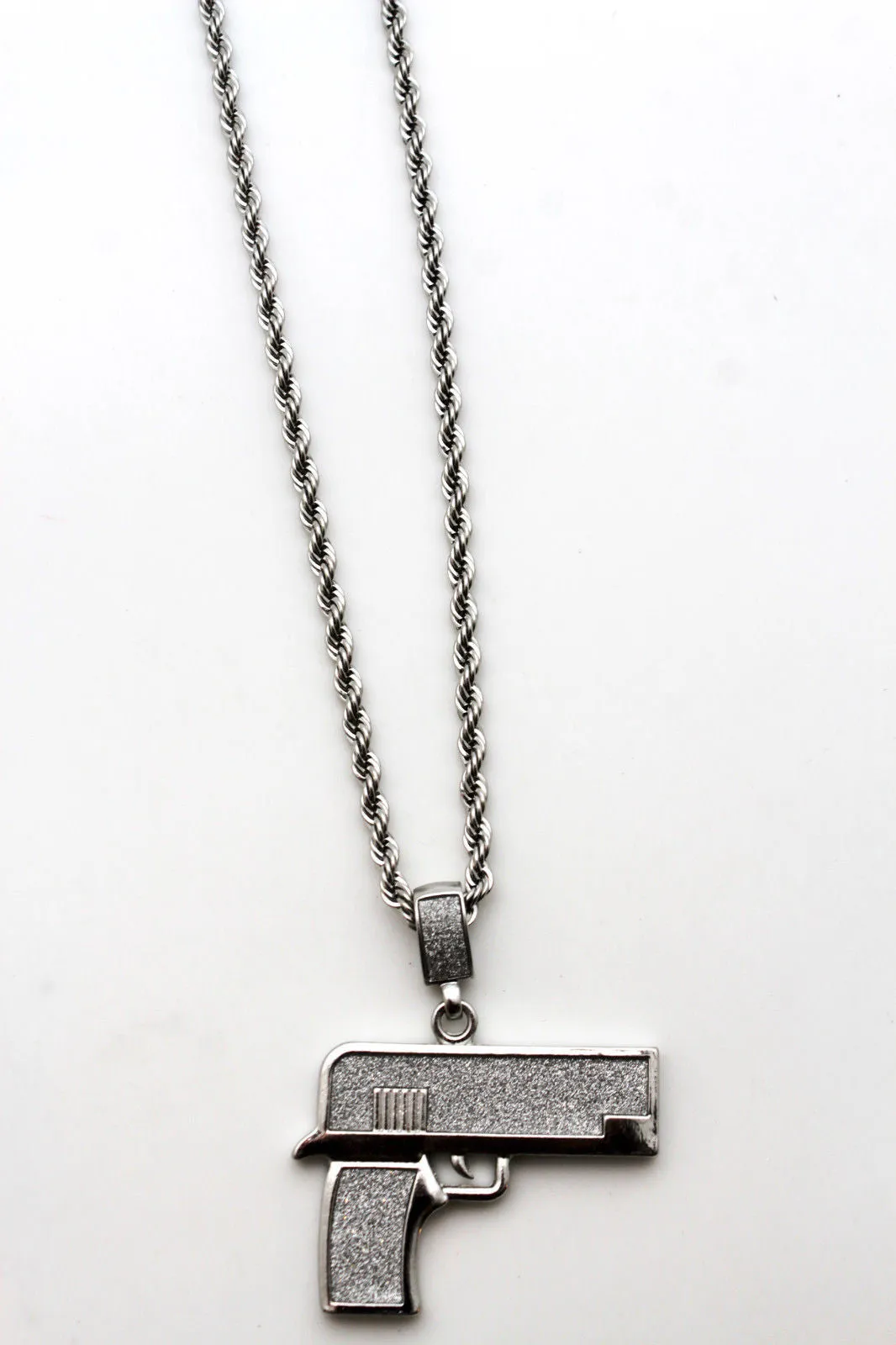 Iced Out Gun Pendant Long Metal Chain Necklace