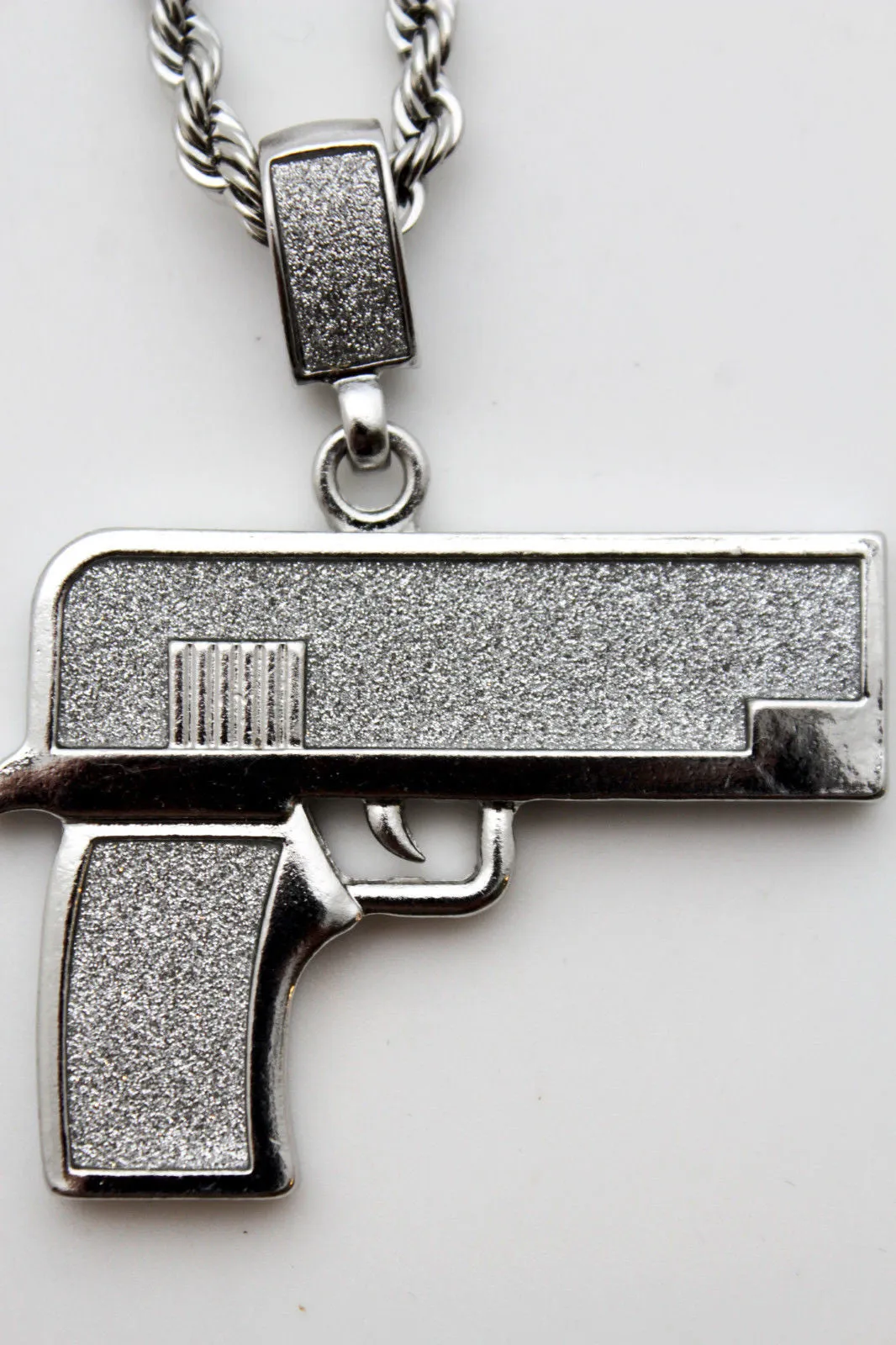 Iced Out Gun Pendant Long Metal Chain Necklace