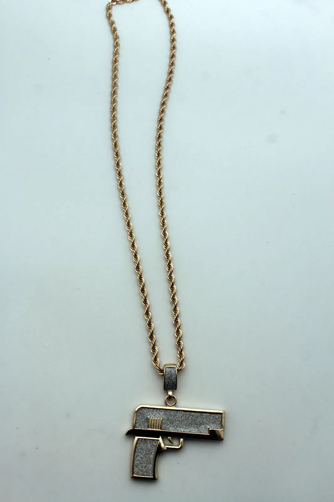 Iced Out Gun Pendant Long Metal Chain Necklace