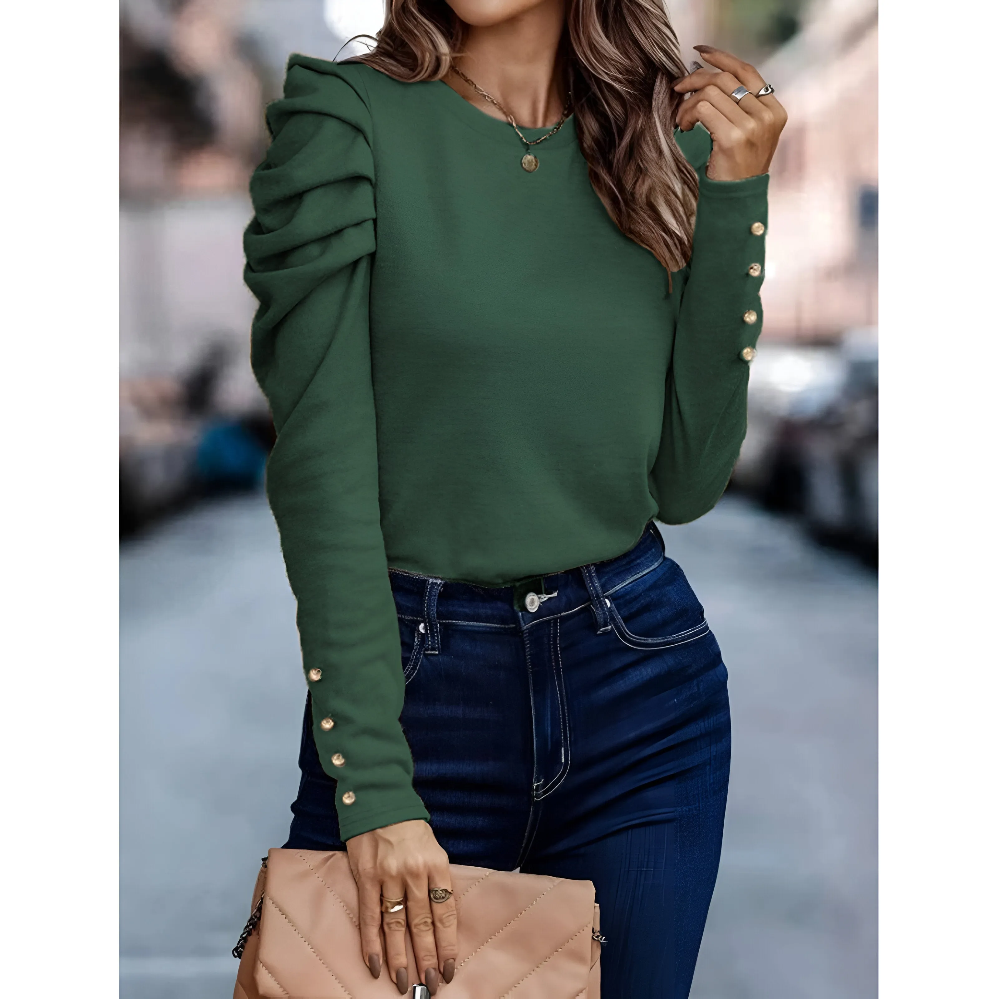 Ivyshape | Cozy & Stylish Blue Lambskin T-Shirt for Winter