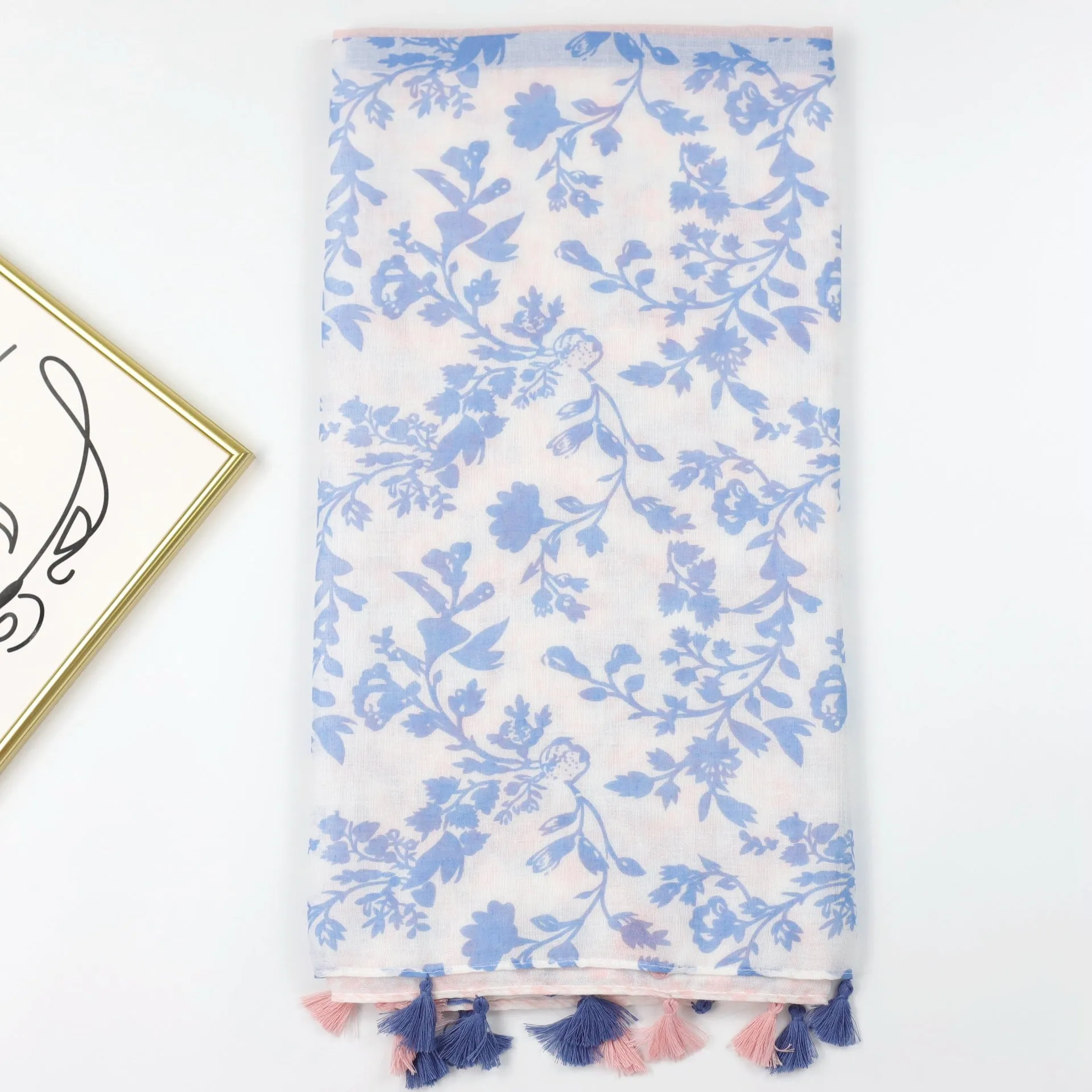 JY230506 Flower leaf printed voile scarf