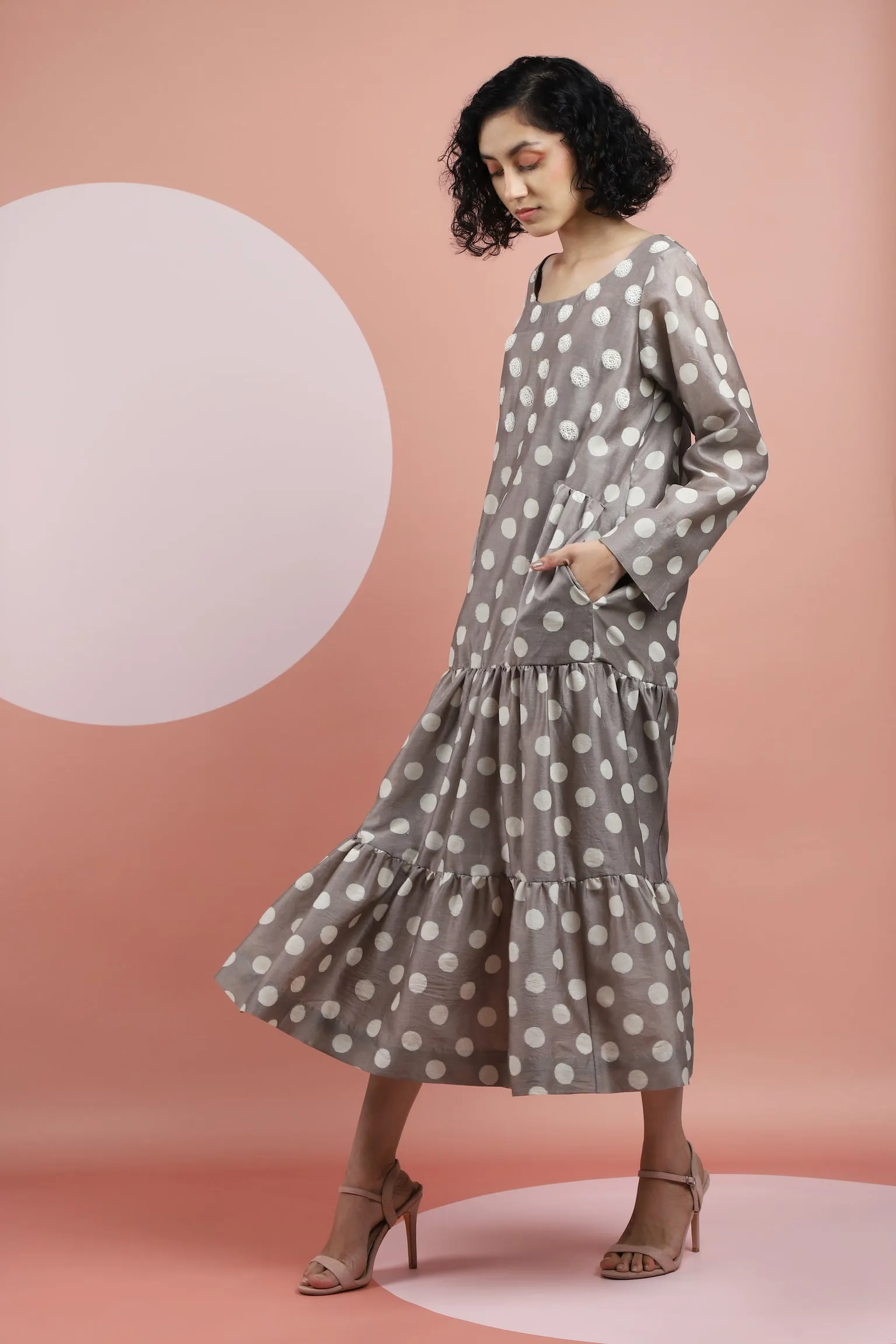 Kashish Bagru Print Polka Dot Tiered Dress