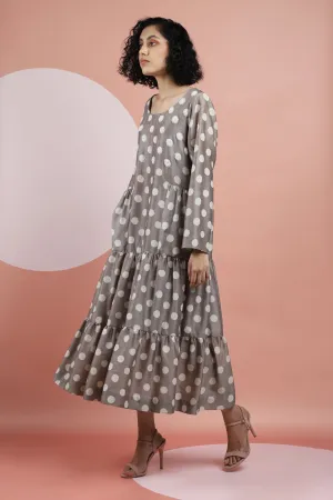 Kashish Bagru Print Polka Dot Tiered Dress