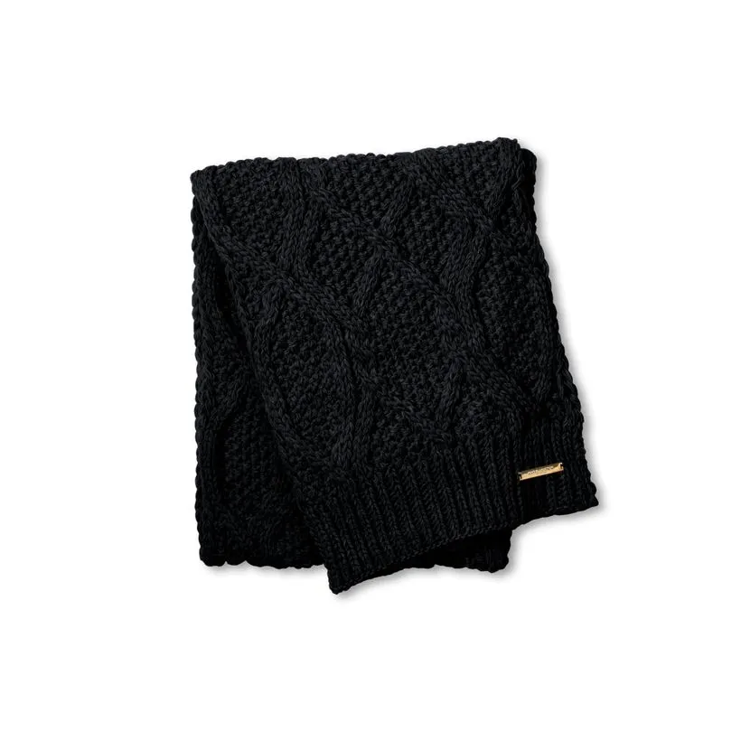 Katie Loxton Cable Knit Bobble Scarf in Black