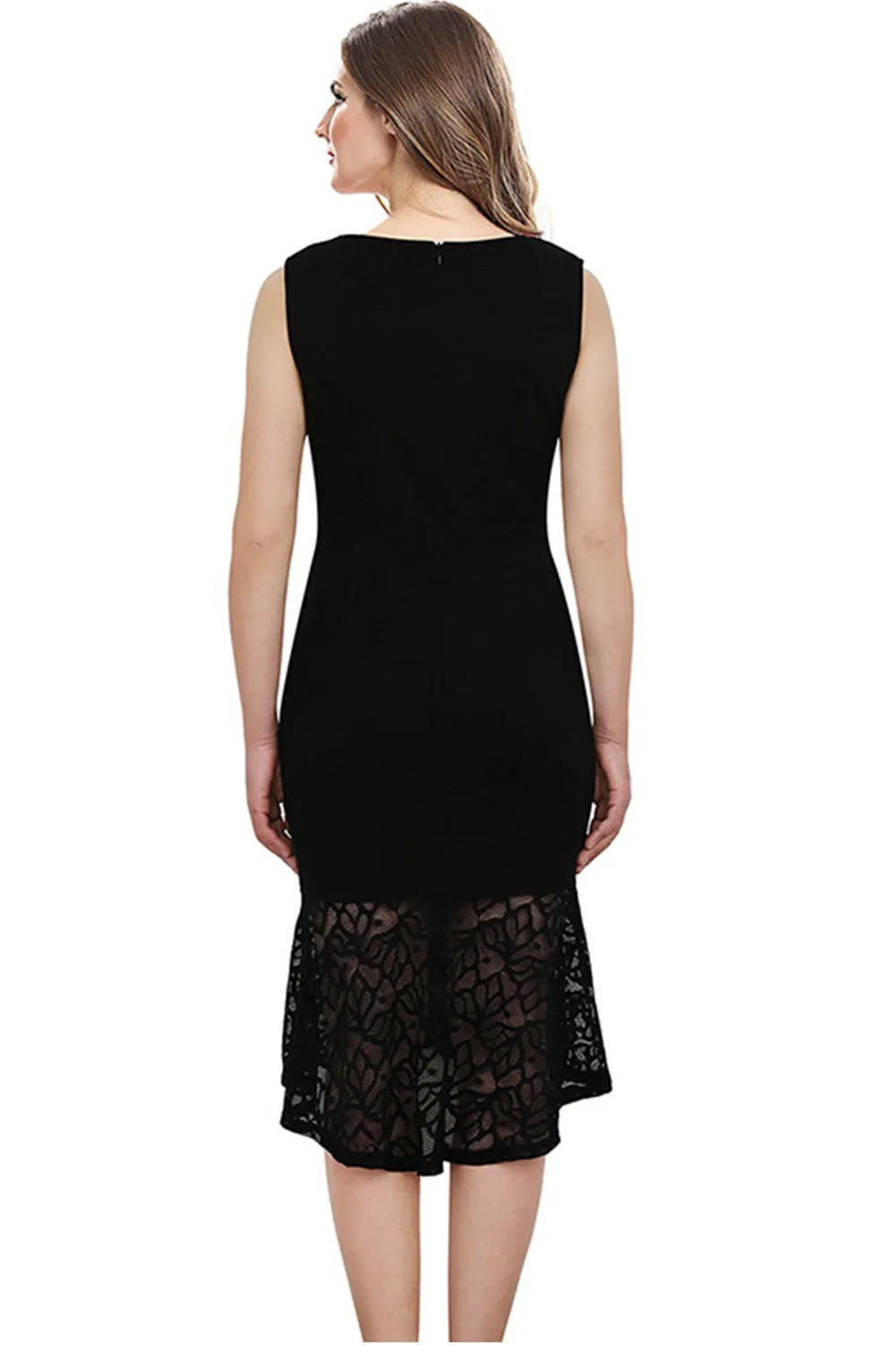 Ketty More Women Sleeveless Lace Decorated Mermaid Style Dress Black-KMWD007