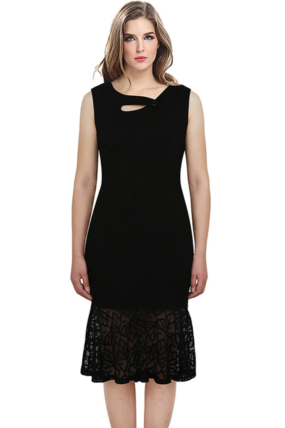 Ketty More Women Sleeveless Lace Decorated Mermaid Style Dress Black-KMWD007
