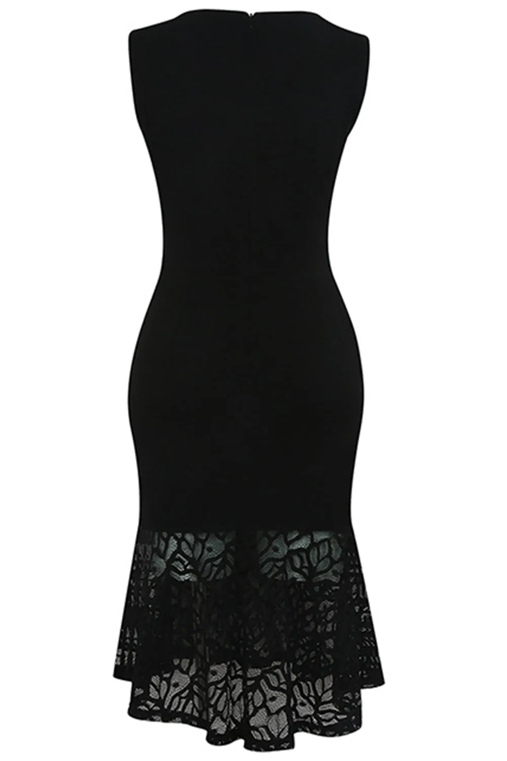 Ketty More Women Sleeveless Lace Decorated Mermaid Style Dress Black-KMWD007
