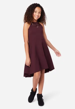 Lace-Accent Girls Halter Dress