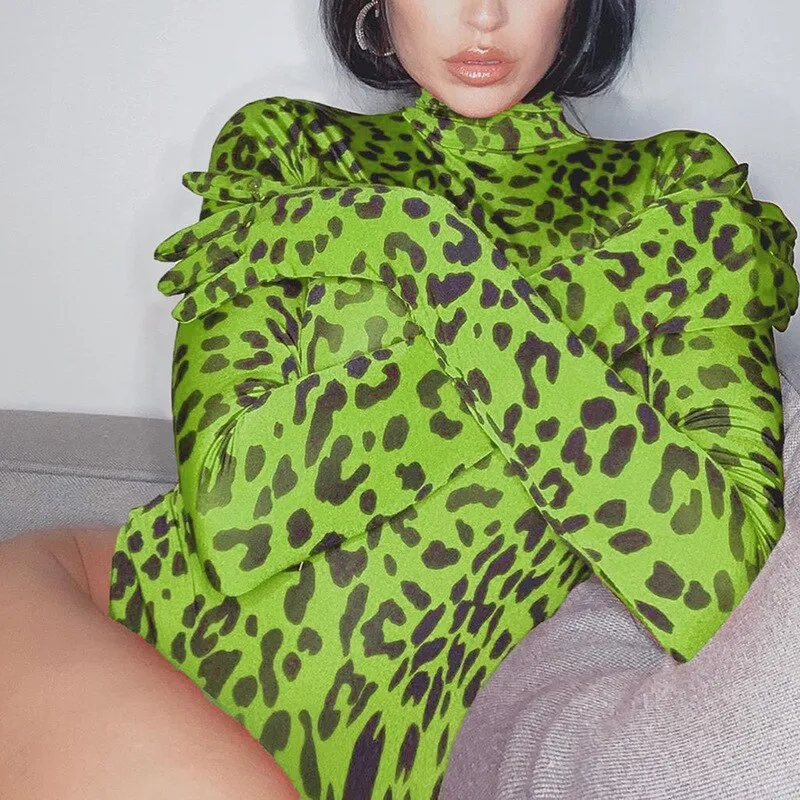 Leopard Print Gloved Bodysuit