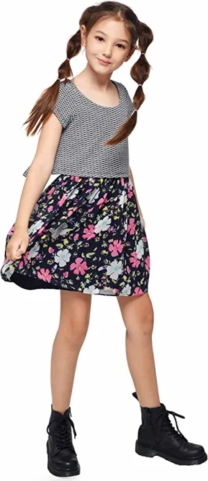 Little I Big Girls Abstract Watercolor Floral Dress