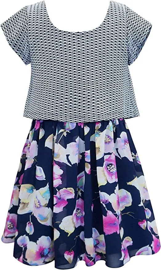 Little I Big Girls Abstract Watercolor Floral Dress