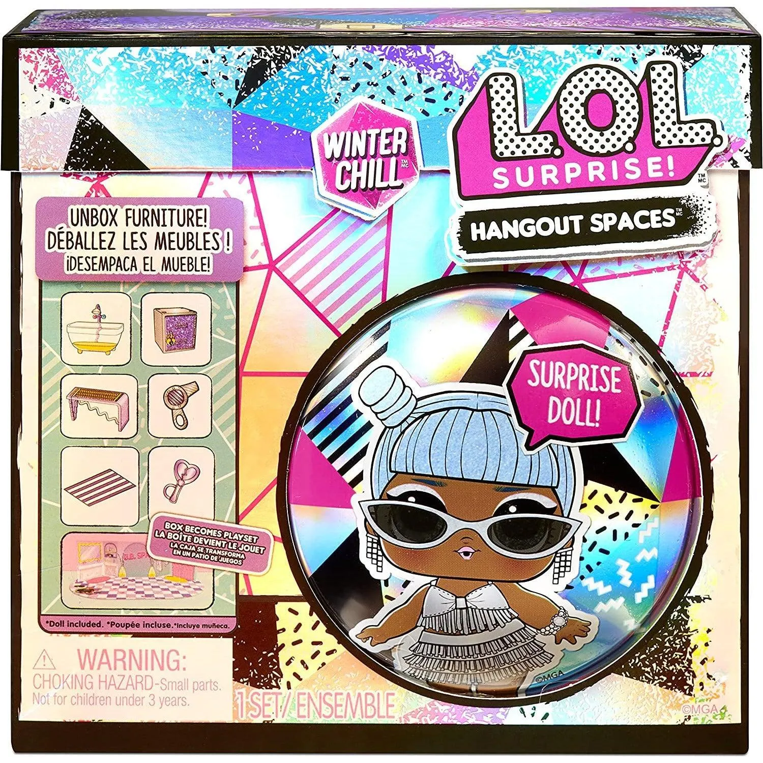 LOL Surprise Winter Chill Hangout Spaces Furniture Playset with Ice Doll, 10  Surprises with Accessories, For LOL Dollhouse Play - Collectible Toy for Kids, Gift for Girls Boys Ages 4 5 6 7  Years Old