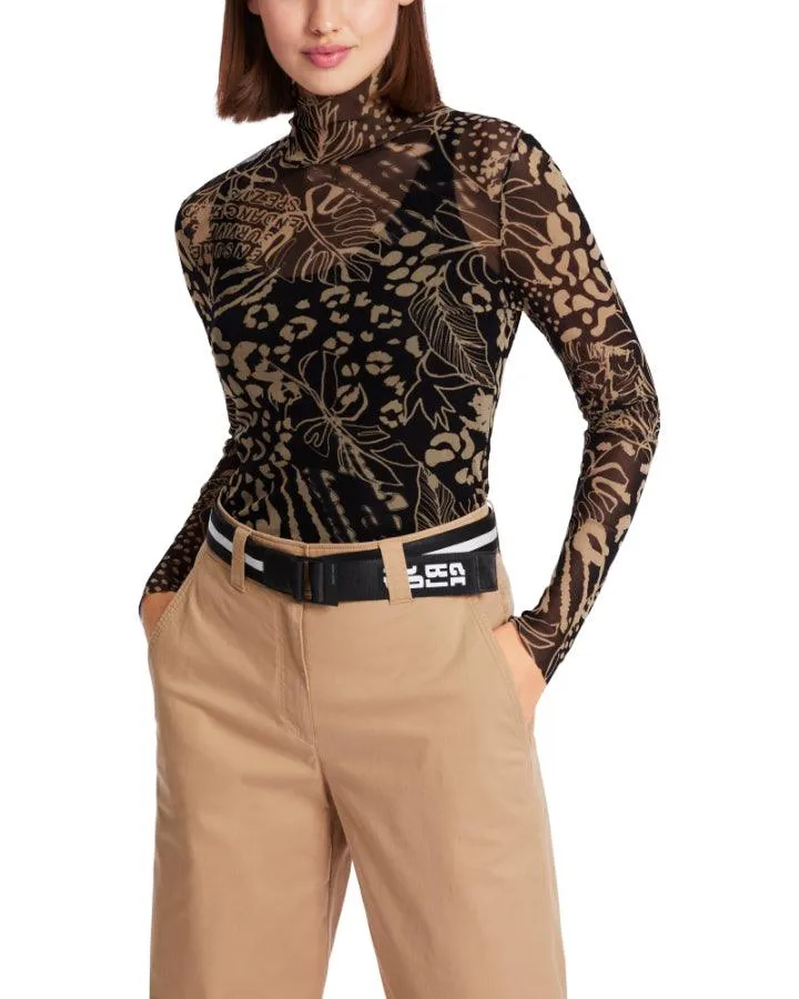 Marc Cain Animal Crossing Print Mesh Turtleneck