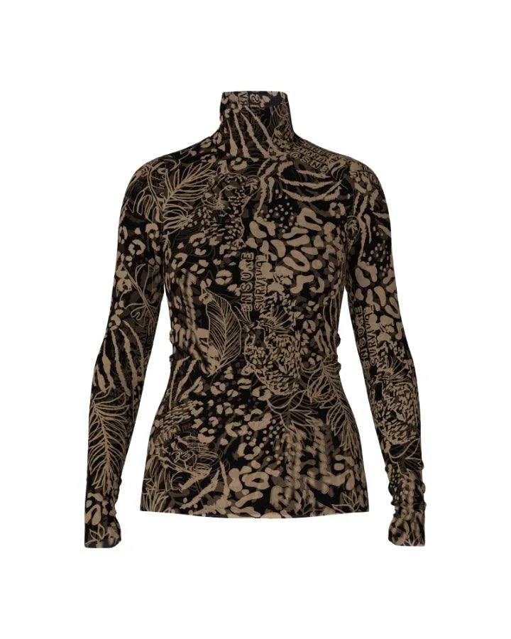 Marc Cain Animal Crossing Print Mesh Turtleneck