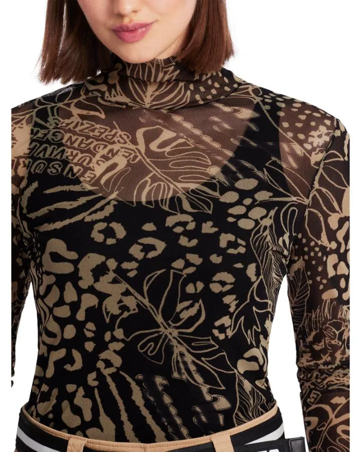 Marc Cain Animal Crossing Print Mesh Turtleneck