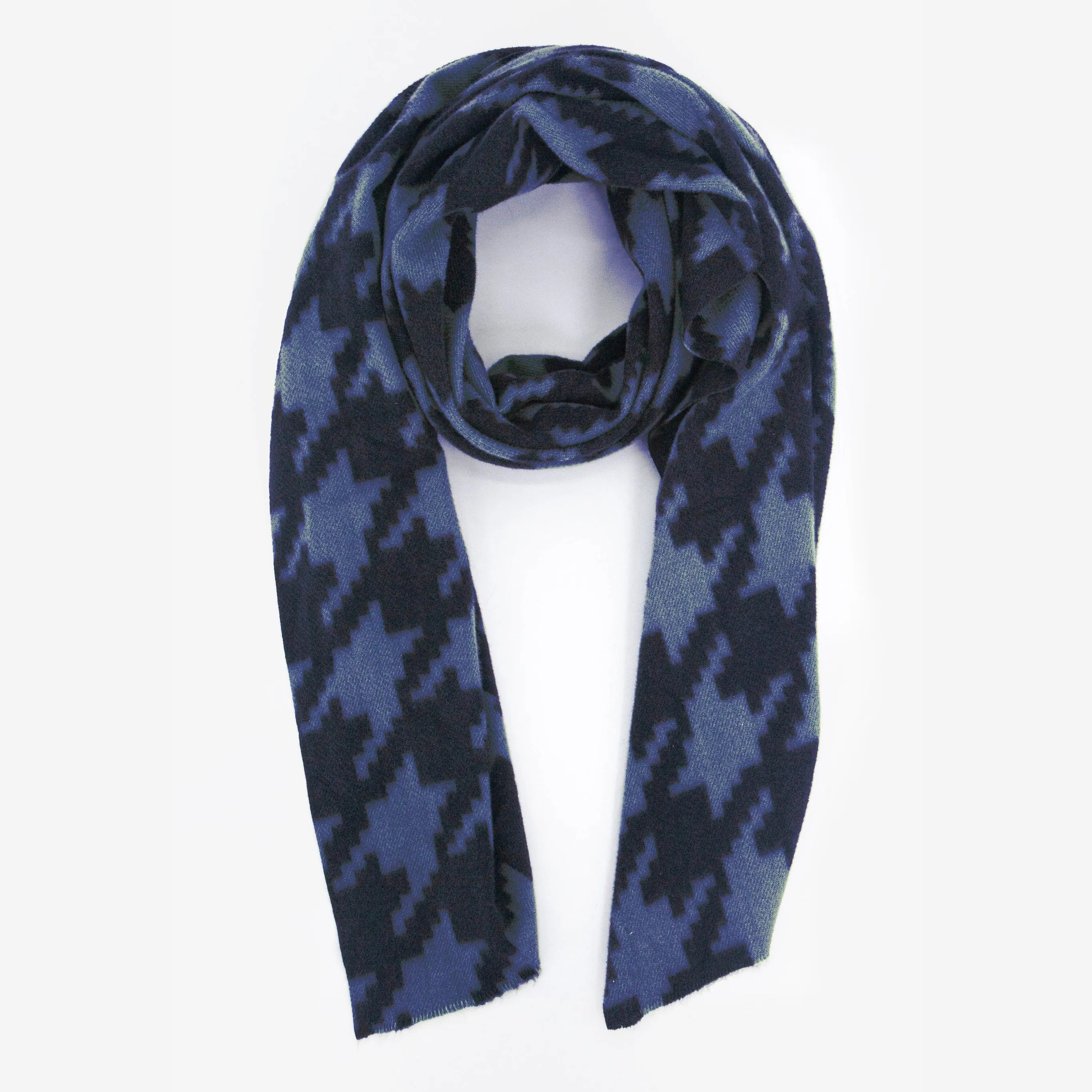 Melanie Midweight Scarf - Blue, Large Houndstooth