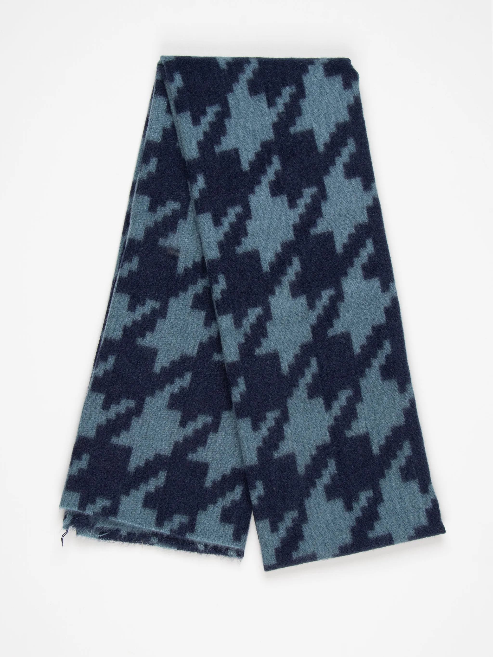 Melanie Midweight Scarf - Blue, Large Houndstooth