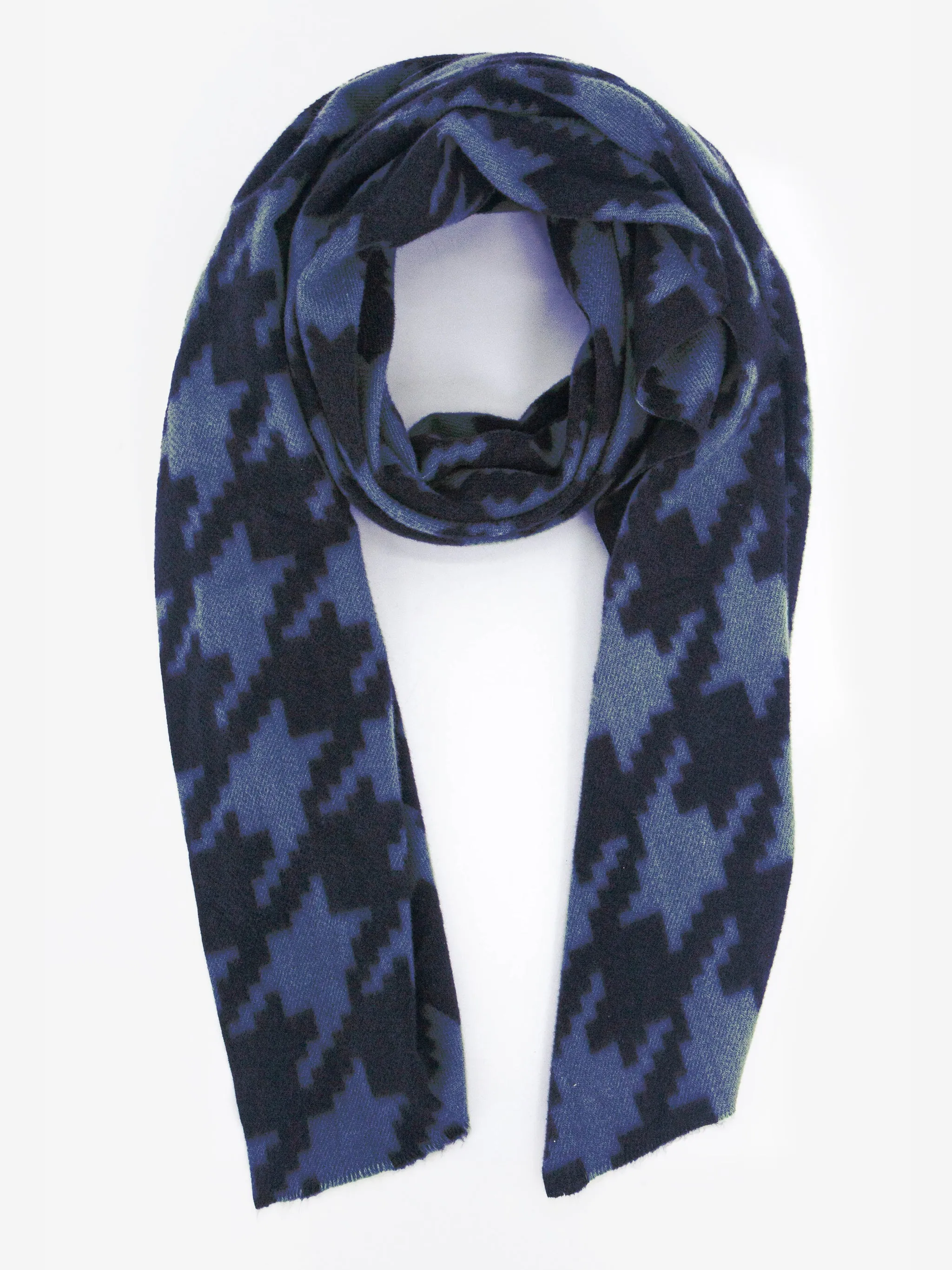 Melanie Midweight Scarf - Blue, Large Houndstooth